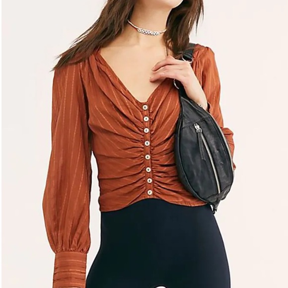 Free People If You Had My Love Rust Long Sleeve Blouse size Large - Picture 1 of 7
